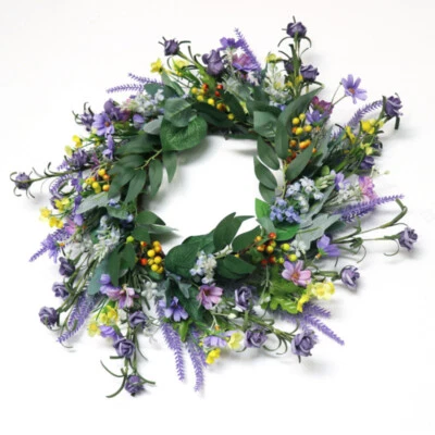 Künstlich Wildblume Tür Kranz Grün Blätter Blumen Hochzeit Geburtstag Dekor - Bild 1 von 4