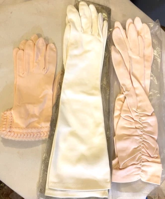 3 Pairs of Vintage Gloves Pink & White Dress Formal Opera - Image 1 of 4