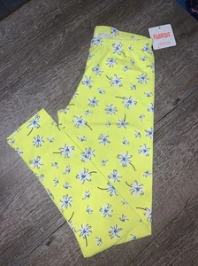 Girls sz 10/12 large fab kids neon yellow white blue daisy leggings nwt  - Picture 1 of 5