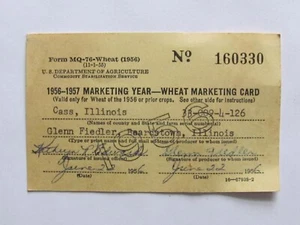 Tarjeta de comercialización de trigo de granja 1956 Cass County Illinois - Imagen 1 de 2