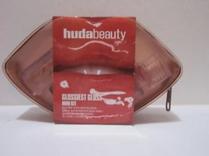 HUDA BEAUTY GLOSSIEST GLOSS MINI KIT~3 FAUX FILLER GLOSSES IN REUSABLE ZIP CASE - Picture 1 of 3