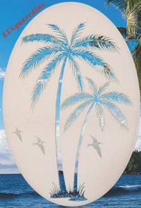 Palm Tree Left Leaning Static Cling Window Decal OVAL 10x16 Tropical Glass Decor - Picture 1 of 9