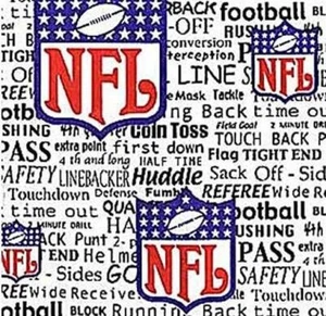 Last 20"L x 60"W Retired NFL Football Lingo White Cotton Fabric Year 2002 - Picture 1 of 1