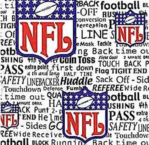 Last 20"L x 60"W Retired NFL Football Lingo White Cotton Fabric Year 2002 - Image 1 of 1