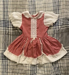 Vintage 60s Jodi & Jill Little Girls Farm Dress Plaid & Lace Size 5 - Picture 1 of 6