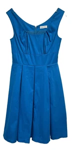 Calvin Klein A line Flare Dress Spring Summer Blue Stretch Cotton Lined SZ 2 - Picture 1 of 9