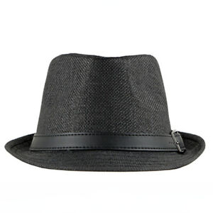 Men Unisex Straw Trilby Fedora Hat Cap Short Brim Panama Jazz Summer Retro