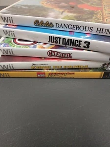 Lot Of 5 Wii Games, Indiana Jones, KungFu Panda, Carnival,Just dance 3, Cabelas - Picture 1 of 6