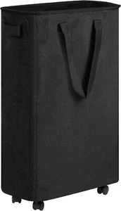 Slim Laundry Hamper with Wheels, 48L Black - Picture 1 of 6