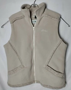 LL Bean Women L Cream Fleece Sherpa Front Pocket Full Zipped Fluffy Vest - Picture 1 of 6