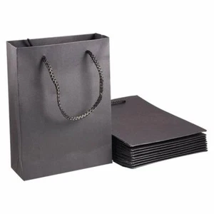 10x Bolsas de papel rectangulares Kraft Bolsas de regalo Bolsas de compras Negras 20x15x6cm - Imagen 1 de 5
