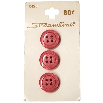 Streamline Vintage Red 3 Buttons Plastic Size 24 5/8" 15mm 4 Holes w/Groove - Image 1 of 4