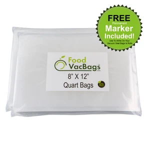 100 8X12 QUART FoodVacBags for FoodSaver machine Storage Vacuum Seal Bags - Picture 1 of 7