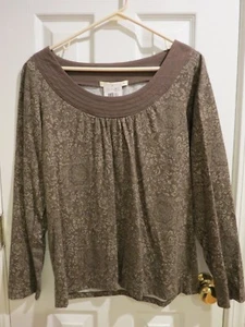 Debbie Morgan Women's Brown Paisley Long Sleeve Scoop Neck Shirt Top, Sz M ~ NWT - Picture 1 of 5