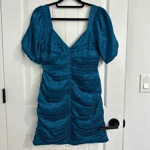 Neu ohne Etikett Adelyn Rae Nissa gerafftes Kleid mit Puffärmeln in Blau Größe Small - Bild 1 von 7