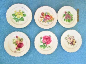 6 PLACAS DE CORTE DE ORO DE PORCELANA EN MINIATURA COLORIDAS FLORES HECHAS EN JAPÓN - Imagen 1 de 1