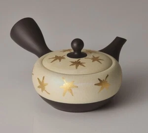 Japanese Teapot Gold Momiji Autum Leaves Kyusu 250ml Y81 Tokoname ware Pottery - Picture 1 of 2