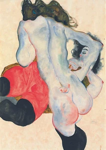 Egon Schiele "Liegende Frau mit roter Hose und stehender weiblicher Akt" Red - Picture 1 of 4