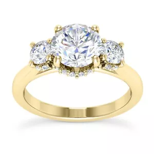 2.00 CT E VS1 Lab Grown Round Diamond Three Stone Halo Engagement Ring IGI 14k - Picture 1 of 10