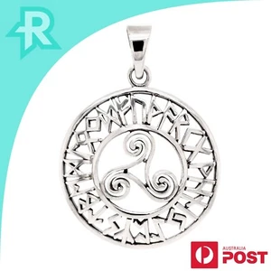 Norse Viking Runes Triskeles Sterling Silver 925 Pendant - Foto 1 di 6