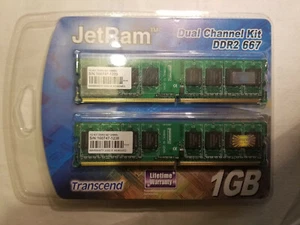 Transcend JM1GDDR2-6K 1GB (2 x512MB) JetRam DDR2-667 PC2-5300 240pin RAM - Picture 1 of 3