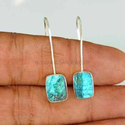 Brincos de prata esterlina 925 com pedra preciosa natural de labradorita bruta joias feitas à mão - Imagem 1 de 4