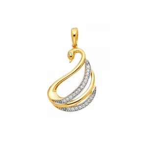 14K Solid Yellow Gold CZ Swan Pendant - Cubic Bird Polished Necklace Charm Women - Picture 1 of 1