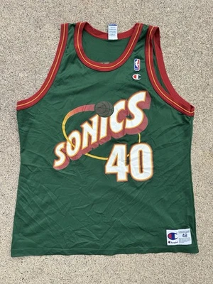 Vintage Champion Shawn Kemp Seattle Supersonics NBA Jersey #40 Men's 48 1990's - Image 1 of 4