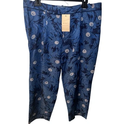 Anthropologie Elevenses Pants Womens 12 Lunar Mum Floral Crop Blue Career New - Image 1 of 4