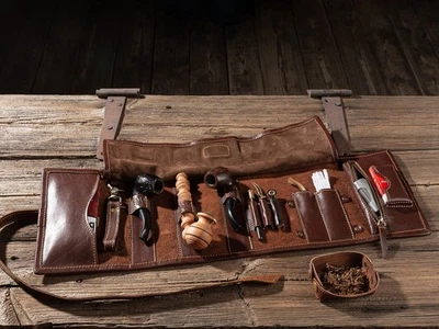 Leather Pipe Roll – Handmade Tobacco Pouch & Smoking Pipe Storage Bag - Image 1 of 4