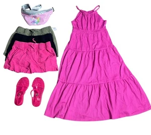 Lot Of 6 Old Navy Girl's Pink Tiered Maxi SunDress Linen Short 8 Jelly Sandals 2 - Picture 1 of 16
