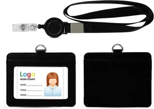 Porta Insignia de Identificación Retráctil de Alta Resistencia con Cordón en Cuero PU Diseño Vertical - Imagen 1 de 20