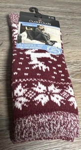 Cuddl Duds Leg Layering New Crew Womens Socks Deer 2 Pairs Size 4-10 Burgundy - Picture 1 of 4