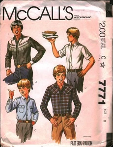 7771 Vintage McCalls SEWING Pattern Boys 1980s Buttoned Front Shirt Western 8 - Picture 1 of 2