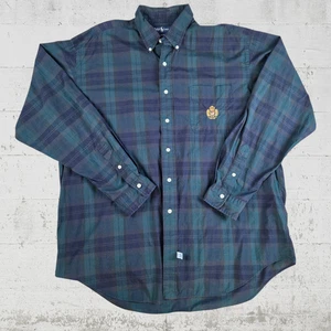 90s Vintage Ralph Lauren Black Watch Plaid Crest Classic Button Up Shirt Size XL - Picture 1 of 8