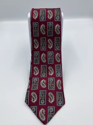 Oleg Cassini Made In USA 100% Silk Red/blue Paisley  - Image 1 of 4