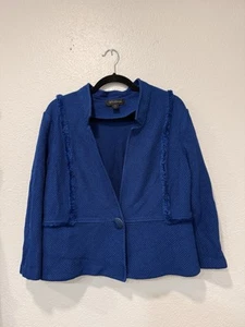 ST JOHN Women's Cobalt Blue Fringe Notch Collar Jacket Size 16 - Picture 1 of 11