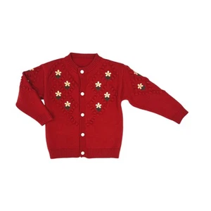 Girls Red Floral Knit Cardigan - Picture 1 of 4