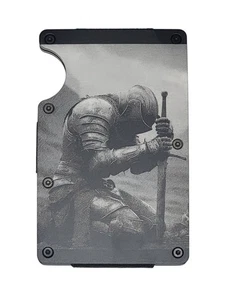 Engraved In USA, Praying Knight Slim Wallet, RFID Blocking, Christian Crusader - Picture 1 of 3
