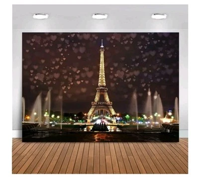Accesorios fotográficos cuadrados Torre Eiffel de París telón de fondo romántico amor fiesta temática 10x7 pies Foto 1 de 2
