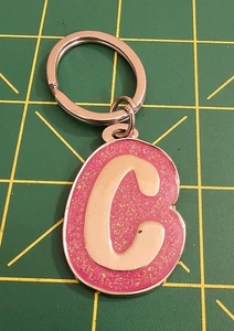 Letra "C" Llavero Tono Plata Rosa Brillante Esmalte Alfabeto Llave Inicial, B3b6 - Imagen 1 de 2