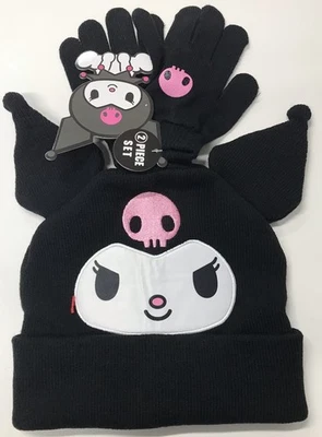 豆豆帽 - Hello Kitty & Friends Kuromi 3D 针织带手套手套帽子套装新品 — 第 1/3 张图片