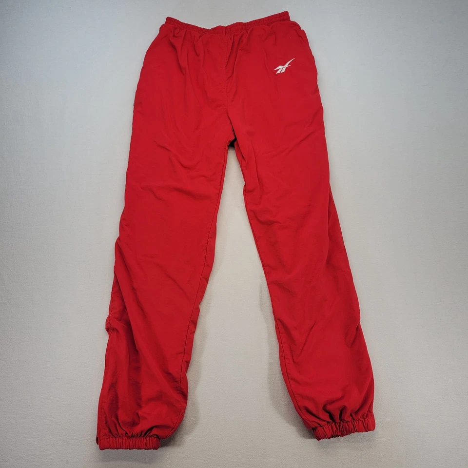 VTG Reebok Track Pants Mens Large Red Windbreaker Joggers Ankle Zip Lined - Image 1 of 4