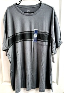 GEORGE MENS 3XL 54-56 FASHION CREW POCKET TEE SHIRT CHARCOAL SKY CHEST STRIPE - Picture 1 of 4