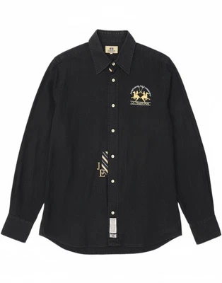 LA MARTINA Mens Graphic Shirt XL Navy Blue Linen BY04 - Image 1 of 4