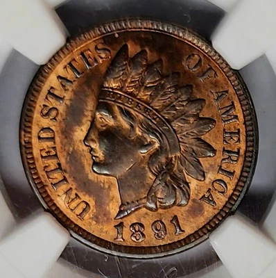 Choice 1891 INDIAN HEAD CENT 1C NGC MS-63 RB High Grade Beauty !!! - Image 1 of 4