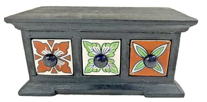 Hand Painted Ceramic Drawers Wood Chest Jewelry Storage Vintage Trinket 9" - Picture 1 of 7