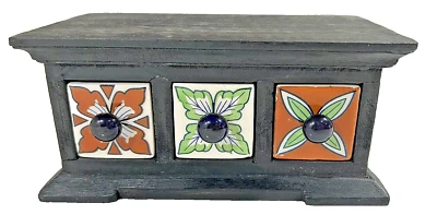 Gavetas de cerâmica pintadas à mão baú de madeira armazenamento de joias bugigangas vintage 9" - Imagem 1 de 4