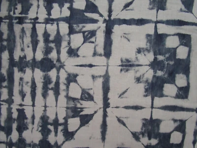ESAKAYEL BANDA Shibori look Printed Linen fabric Navy Ivory 43" x 54"W - Image 1 of 4