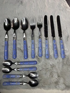 Vintage Flatware Cutlery France Inox Blue Melamine Retro Color Replacement Lot - Picture 1 of 10